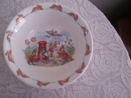 ROYAL DOULTON  BUNNYKINS MUG, 2 BOWLS AND RIMMED BOWL BY BABARA VERNON
