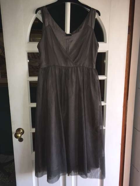 Grey Jenni Button Dress with Mesh Overlay