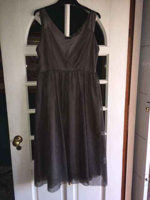 Grey Jenni Button Dress with Mesh Overlay