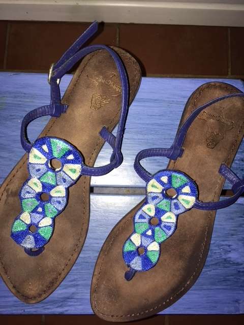 Blue embroidered leather sandals by SugaSuga