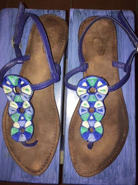 Blue embroidered leather sandals by SugaSuga