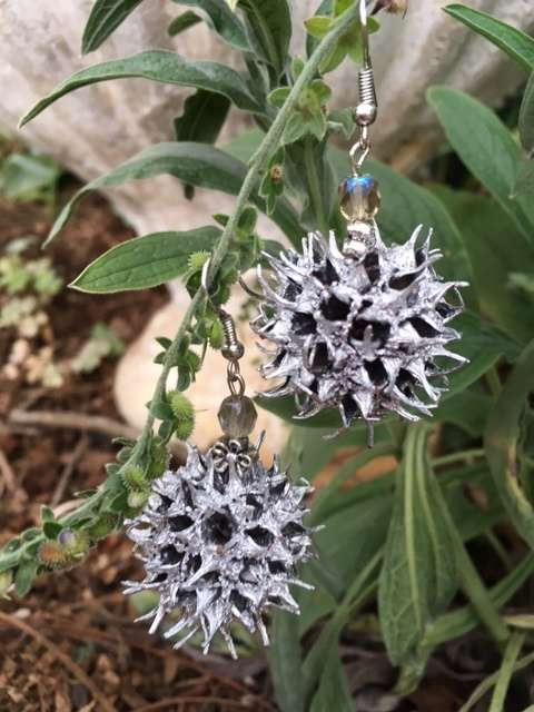 Chrome seed pod spike ball earrings