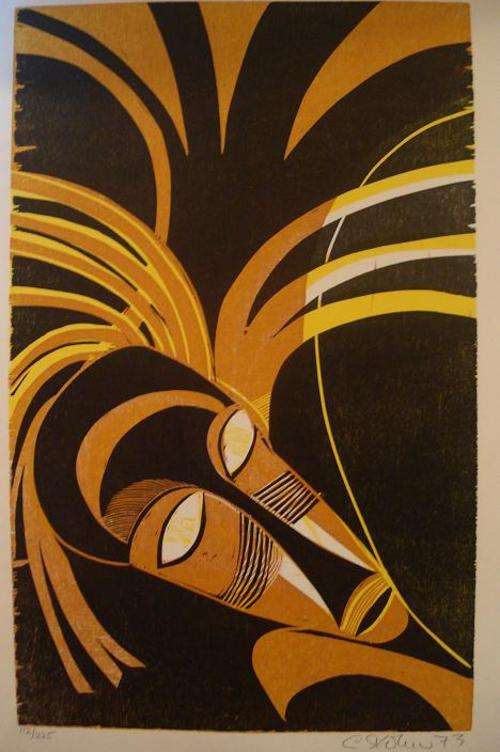 CRAZY R1 START - SIGNED, DATED & NUMBERED CECIL SKOTNES WOODCUT!!!