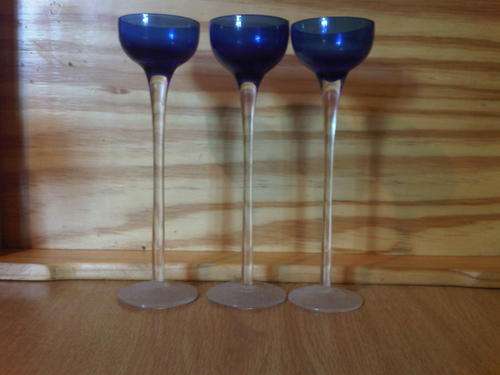 Three Blue Sherry Glasses - Long Stems