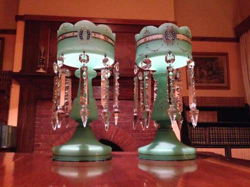 Pair of Victorian glass mantel lustres