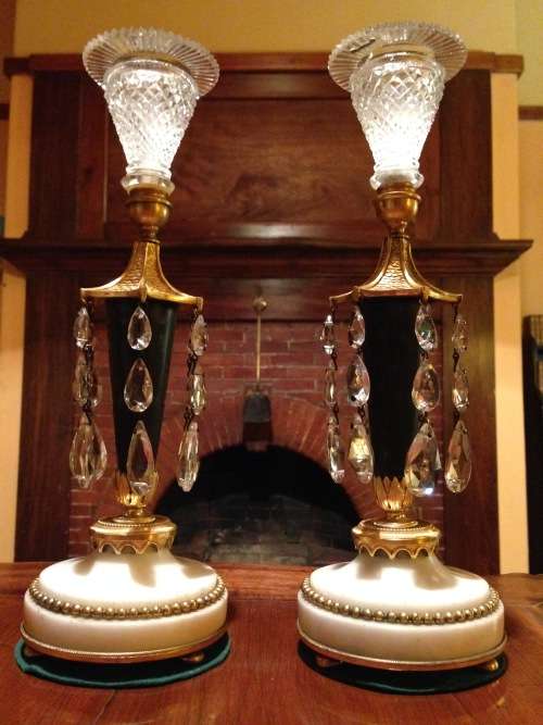 Pair of Regency period Ormolu Lustre Candlesticks on Marble