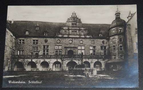 1933 WEIKERHEIM SCHLOSSHOF POSTCARD WITH GERMAN MILITARY NSDAP MARKINGS