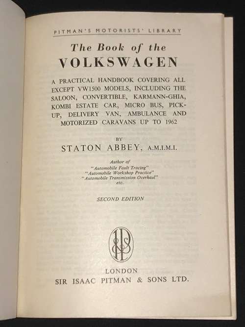 THE BOOK OF THE VOLKSWAGEN BY STATON ABBEY ALL MODELS UP TO 1962