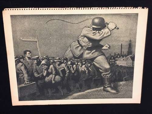 DUTCH ANTI FACIST/NAZI POLITICAL CARTOON PRINT BY L. J. JORDAAN FROM NACHTMERRIE OVER NEDERLAND 1945
