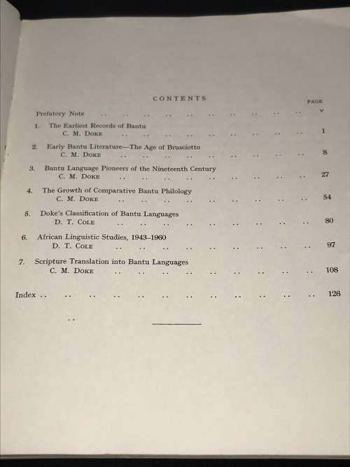 CONTRIBUTIONS  TO THE HISTORY OF BANTU LINGUISTICS BY C.M. DOKE AND D.T. COLE