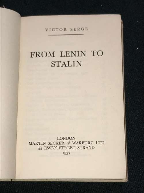FROM LENIN TO STALIN BY VICTOR SERGE 1937