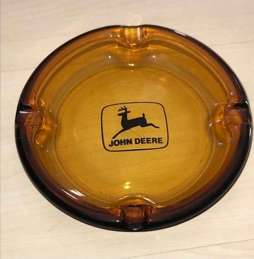 LARGE JOHN DEERE AMBER GLASS ASHTRAY