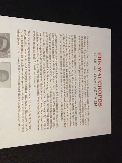 THE WAUCHOPES GENERATIONAL ACTIVISM A PICTORIAL BIOGRAPHY BY NATALIA SIFUBA