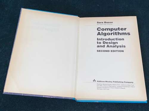 COMPUTER ALGORITHMS INTRODUCTION TO DESIGN AND ANALYSIS BY SARA BAASE