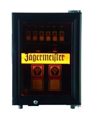 JAGERMEISTER MINI FREEZER , SHOT GLASSES AND FLAG