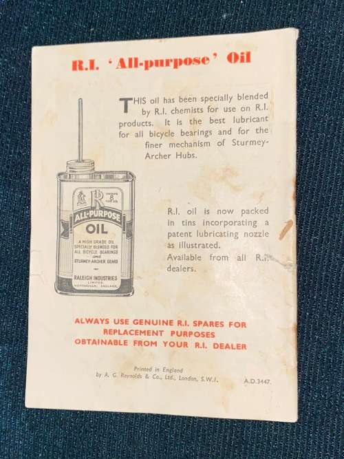 VINTAGE RALEIGH CYCLE MAINTENANCE HANDBOOK