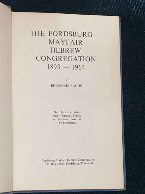 THE FORDSBURG-MAYFAIR HEBREW CONGRGATION 1893-1964 BY BERNARD SACHS