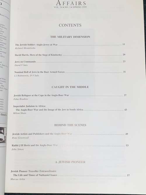 JEWISH AFFAIRS SPRING 1999 - JEWS AND THE ANGLO BOER WAR