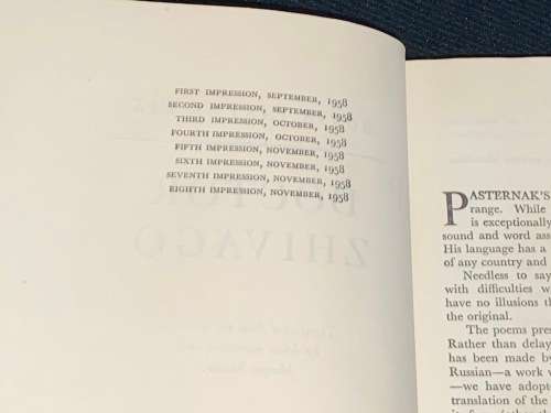 DOCTOR ZHIVAGO BY BORIS PASTERNAK 1958
