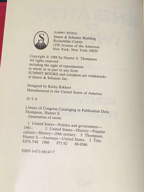 GENERATION OF SWINE GONZO PAPERS VOL.2 BY HUNTER S. THOMPSON