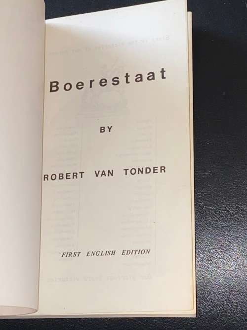 BOERESTAAT THE POLITICAL BESTSELLER BY ROBERT VAN TONDER FIRST ENGLISH EDITION