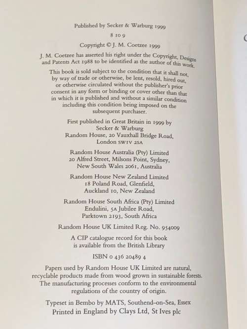 DISGRACE BY J.M. COETZEE