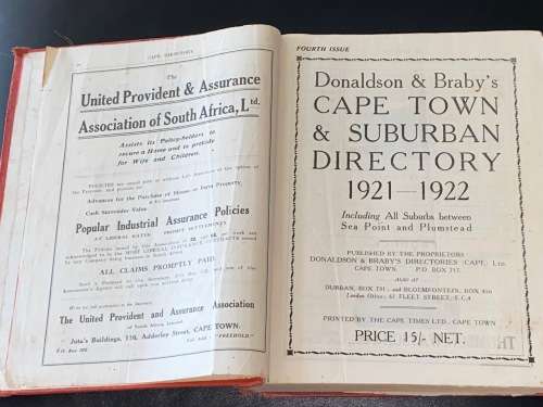 DONALDSON & BRABY`S CAPE TOWN AND SUBURBAN DIRECTORY 1921-1922