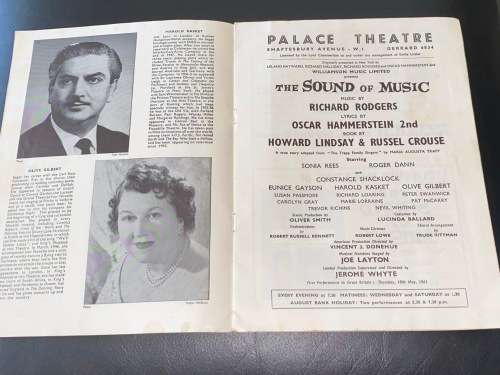 THE SOUND OF MUSIC PALACE THEATRE PROGRAMME 1961