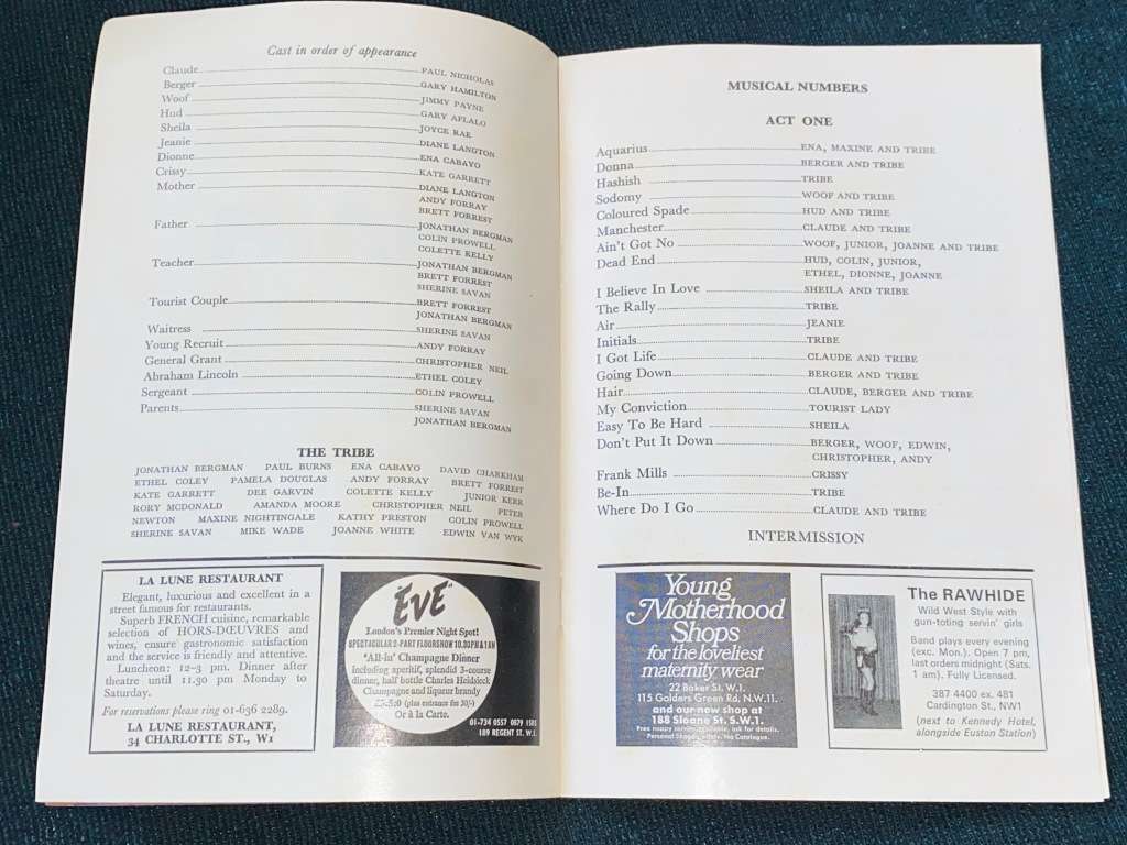 HAIR PLAYBILL PROGRAMME - SHAFTESBURY THEATRE