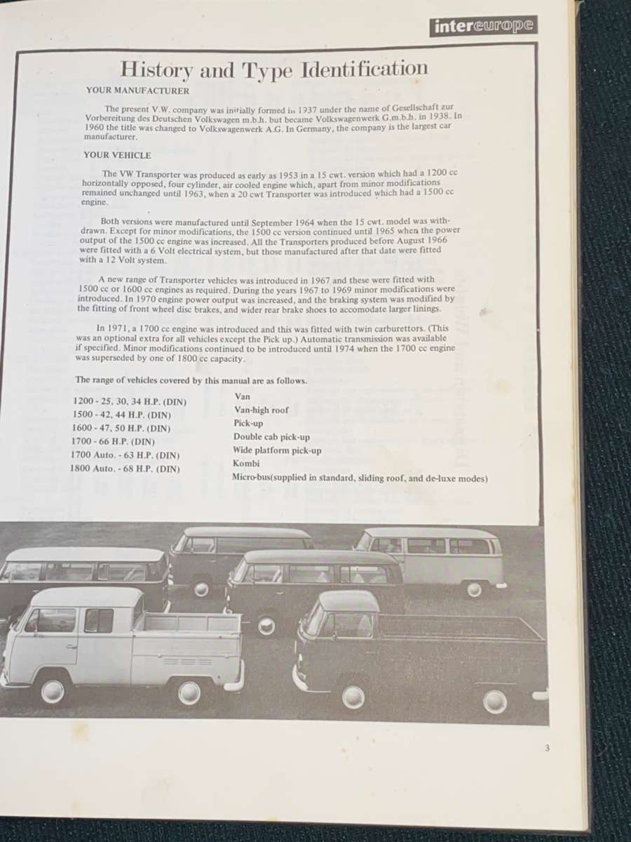VOLKSWAGEN TRANSPORTER INTEREUROPE WORKSHOP MANUAL 138