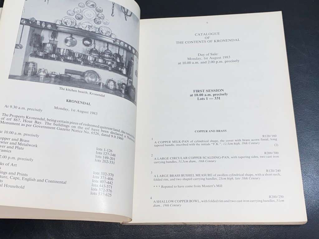 SOTHEBY`S THE CONTENTS OF KRONENDALCAPE TOWN