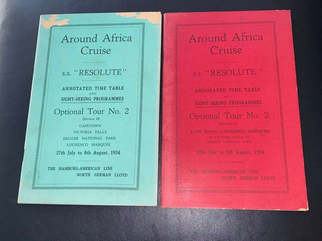 HAMBURG-AMERICAN LINE NORTH GERMAN LLOYD S.S. RESOLUTE AROUND AFRICA CRUISE 1934 PROGRAMMES