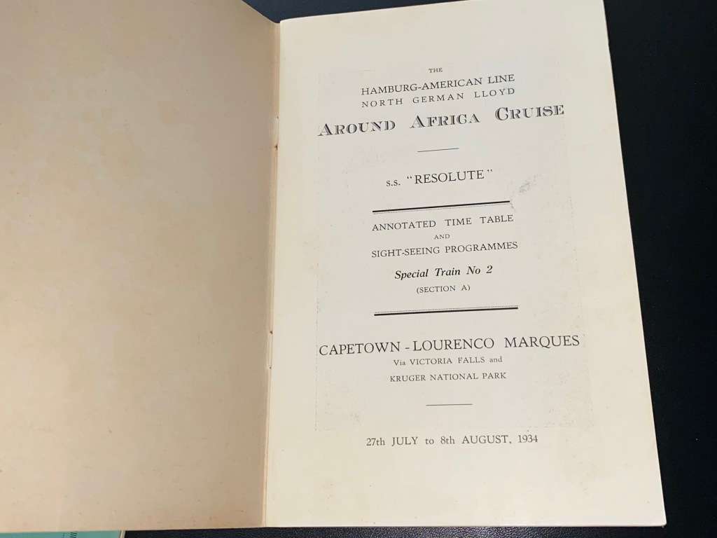 HAMBURG-AMERICAN LINE NORTH GERMAN LLOYD S.S. RESOLUTE AROUND AFRICA CRUISE 1934 PROGRAMMES
