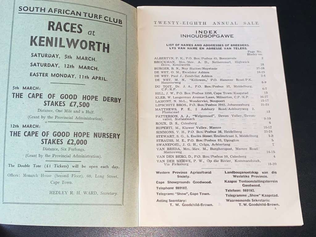 CATALOGUE OF 28TH ANNUAL SALE OF THOROUGHBRED YEARLINGS 16TH FEBRUARY 1955