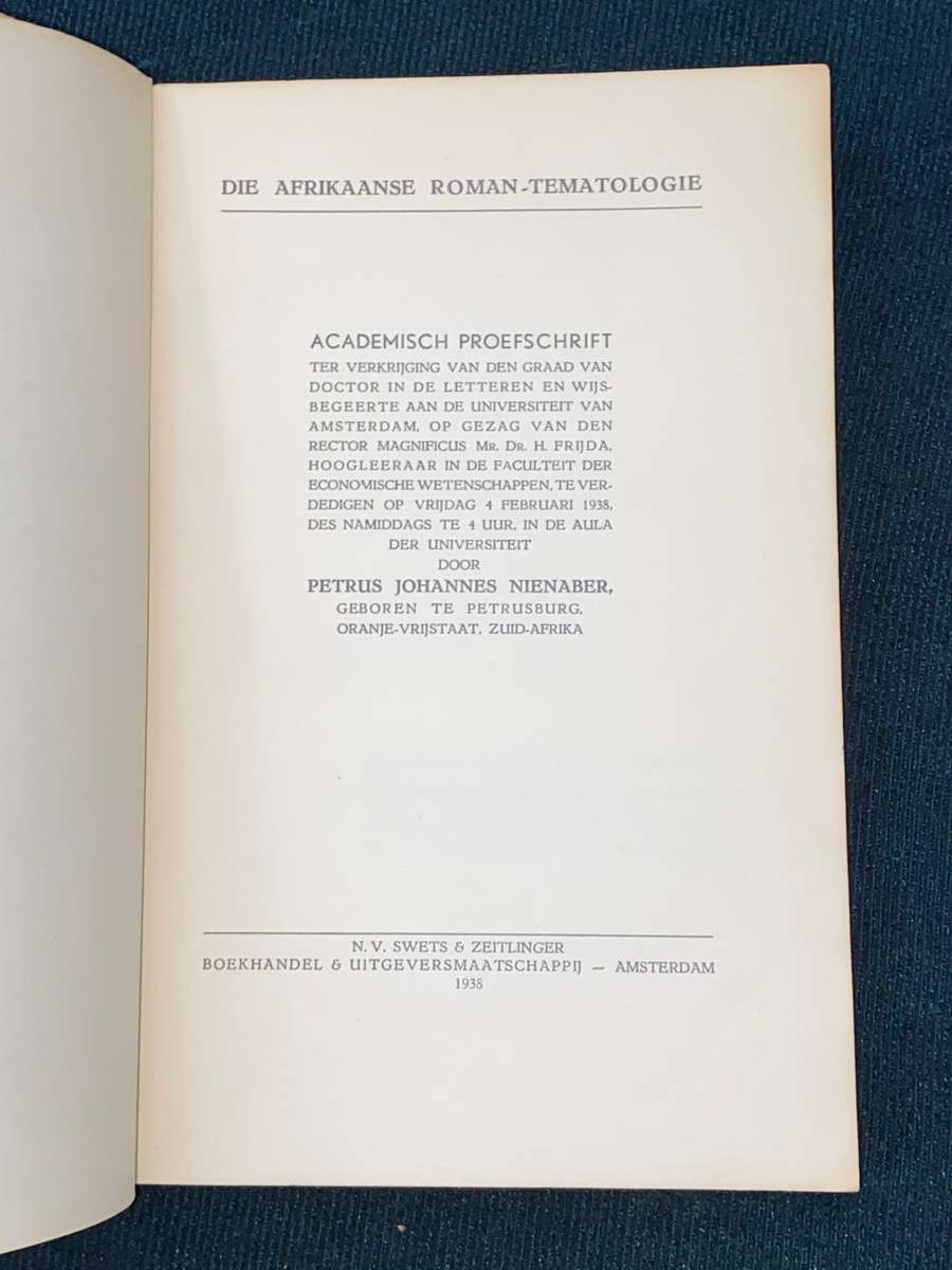 DIE AFRIKAANSE ROMAN-TEMATOLOGIE DEUR P.J. NIENABER 1938