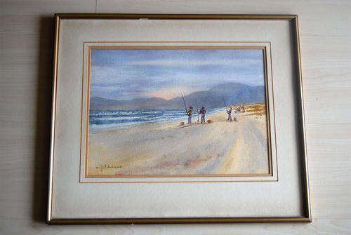 STRANDFONTEIN BEACH FISHING WATER COLOUR BY H.J. STURROEK