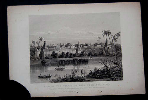 1858 ANTIQUE INDIAN PRINTS - VIEW OF THE PALACE OF AGRA, FROM THE RIVER