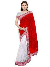 Red Velvet & White Lace Saree