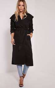 PRETTY LITTLE THING - Veronica Black Oversized Waterfall Belt Coat