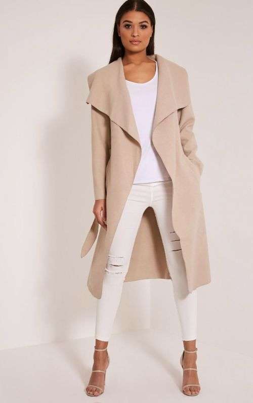 PRETTY LITTLE THING - Veronica Camel Oversized Waterfall Belt Coat