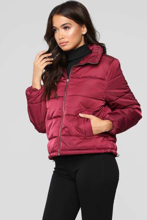 FASHIONNOVA - On The Cold Side Puffer Jacket - Burgundy