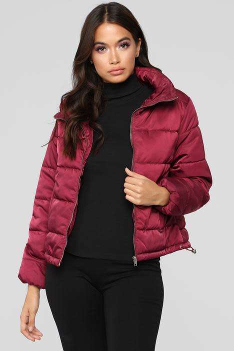 FASHIONNOVA - On The Cold Side Puffer Jacket - Burgundy
