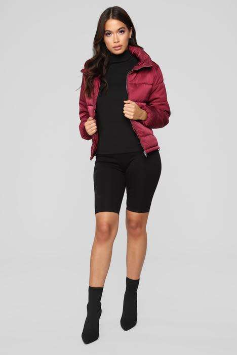 FASHIONNOVA - On The Cold Side Puffer Jacket - Burgundy