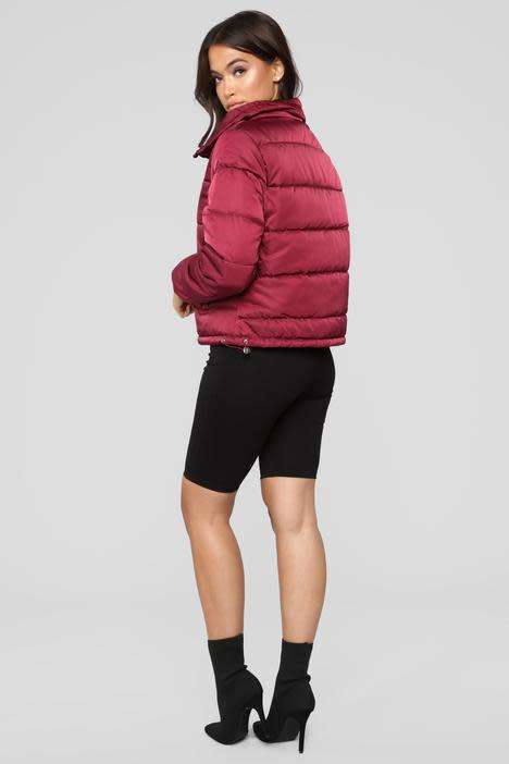 FASHIONNOVA - On The Cold Side Puffer Jacket - Burgundy