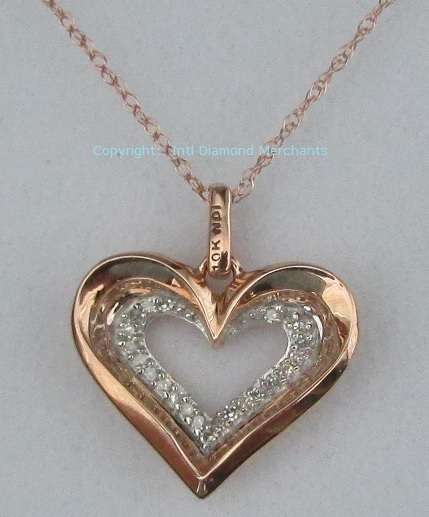 **GLITTERING [R18736]** DIAMOND HEART PENDANT [0.150ct] ROUND BRILLIANT CUT [ROSE GOLD] - BUY SAFE