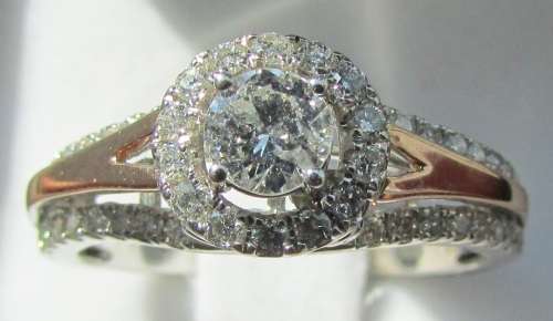 **HALO DESIGN [R53687]**  ROUND CUT [1.105ct] DIAMOND RING [3.954g] ROSE / WHITE GOLD - BUY SAFE