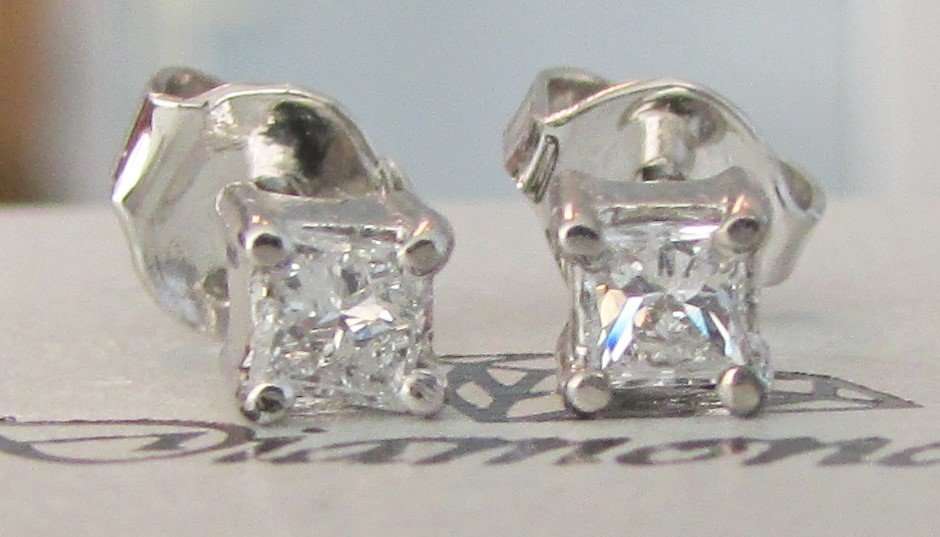 **DIAMOND STUDS [R20893]** PRINCESS [0.219ct] DIAMOND EARRINGS [WHITE GOLD] -  BUY SAFE