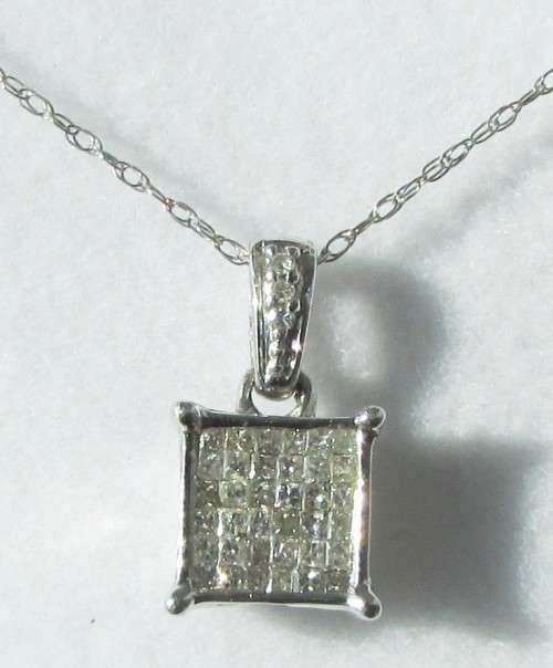 **GLITTERING [R30679]** DIAMOND PENDANT [0.400ct] PRINCESS CUT [WHITE GOLD] + FREE CHAIN -  BUY SAFE