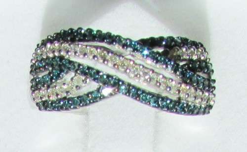 **WOW FACTOR [R35274]** BLUE / WHITE ROUND CUT [0.620ct] DIAMOND RING [3.932g] WHITE GOLD - BUY SAFE