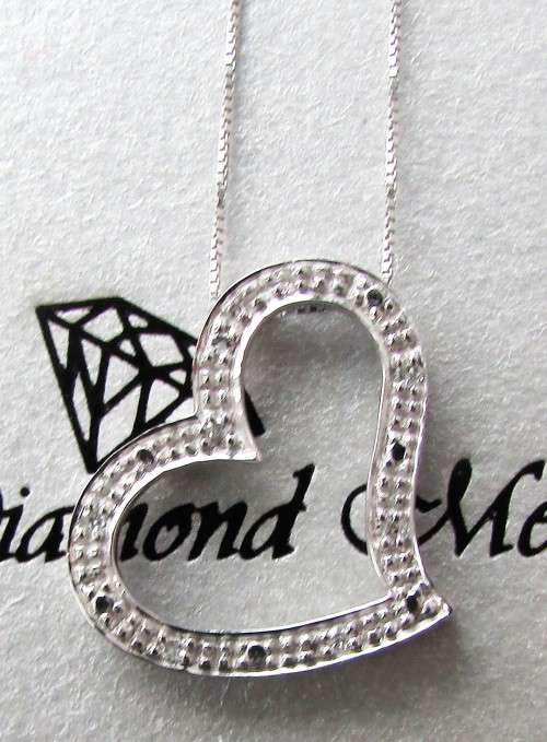 **GLITTERING [R18736]** DIAMOND HEART PENDANT [0.100ct] ROUND BRILLIANT CUT [WHITE GOLD] - BUY SAFE